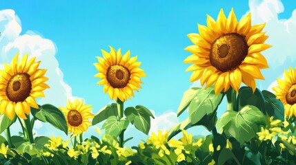 Fototapeta premium Sunflowers Bloom Brightly Under a Summer Sky
