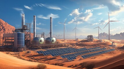 Desert Renewable Energy Plant With Wind And Solar Power
