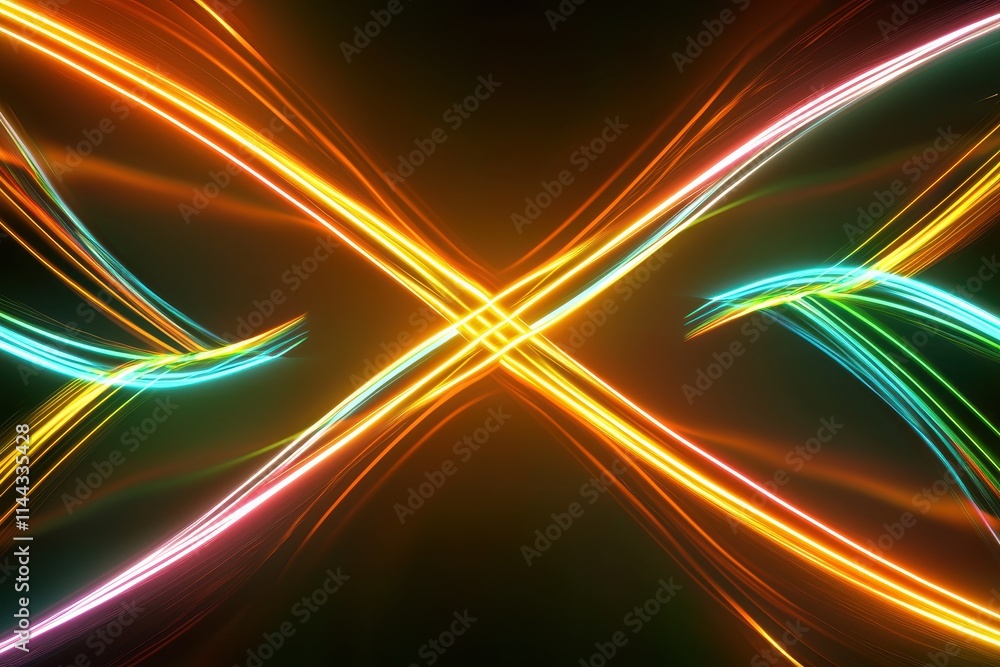 Poster abstract colorful light waves with dynamic energy on dark background