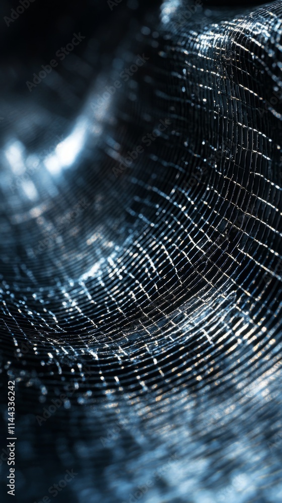 Aufkleber wavy metallic mesh glowing in the dark, creating an abstract and futuristic background