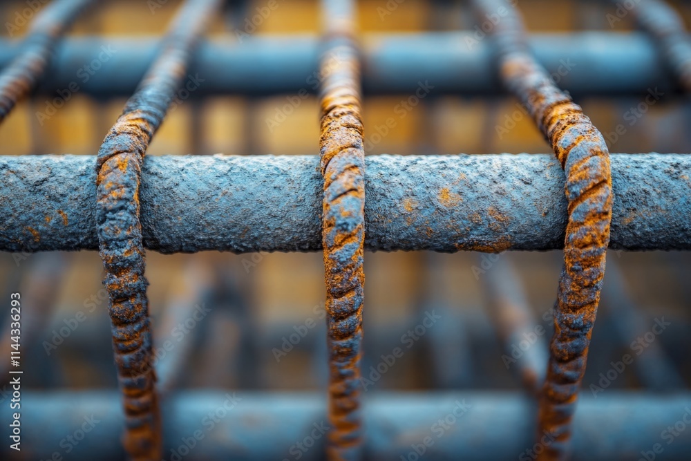 Aufkleber close-up of rusty rebar grid, highlighting the texture and interconnected structure used in concrete