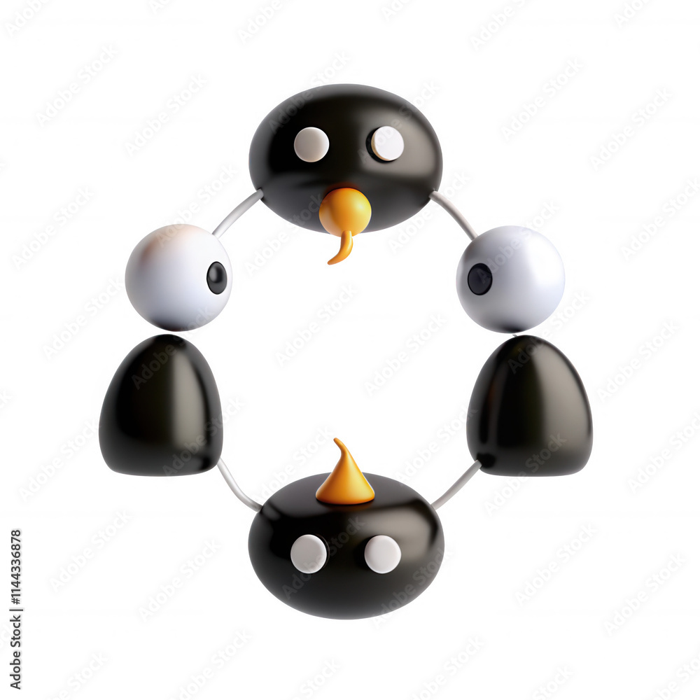 Poster this image features a playful 3d model with four cartoon-like characters arranged in a circle, showc
