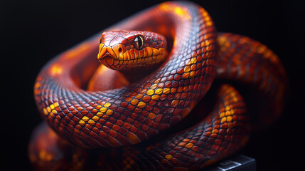 Obraz premium beautiful snake with vibrant fire and cinnamon colors, showcasing intricate scales and striking appearance. This captivating reptile is perfect for nature enthusiasts