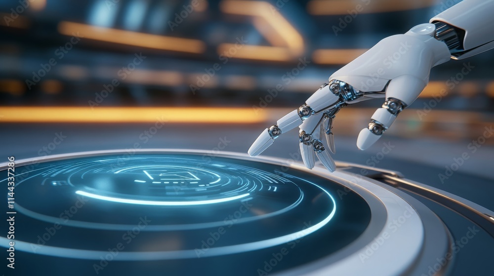 Aufkleber ai robot hand interacts with futuristic interface