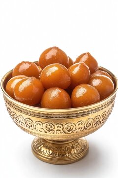 The bowl contains delicious, sugar-coated nuts that are a popular treat in exotic cuisine. They are golden brown and can be a healthy snack option.