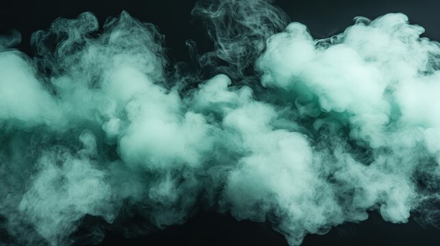 A captivating image of thick green smoke swirling and expanding against a dark backdrop, creating an ethereal and mysterious atmosphere with soft textures.