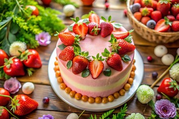 Drone Shot: Pastel Strawberry Birthday Cake Party - Delicious Sweet Dessert Feast
