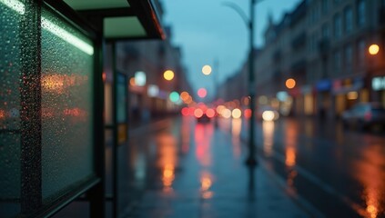 Fototapeta premium Empty bus stop in rain