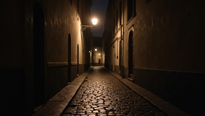 Fototapeta premium Deserted cobblestone alley at night