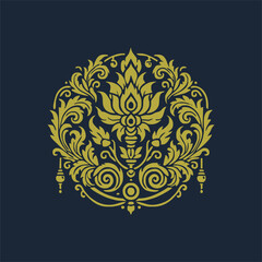 golden decorative elements. Vintage decor floral collection.