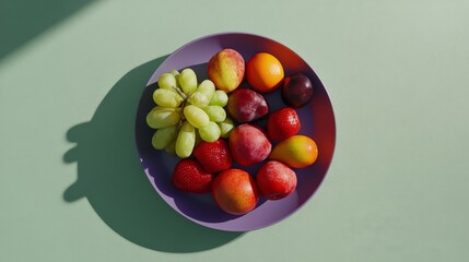 Vibrant Fruit Salad on Green Background