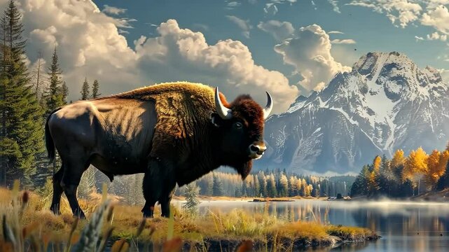 Big bison in nature. Selective focus. nature.