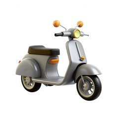Obraz premium A stylish gray scooter with a brown seat and orange details is showcased in this 3D render, perfect for urban landscapes or design projects.