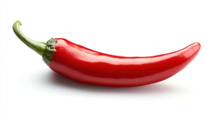 A single ripe red chili pepper isolated on white