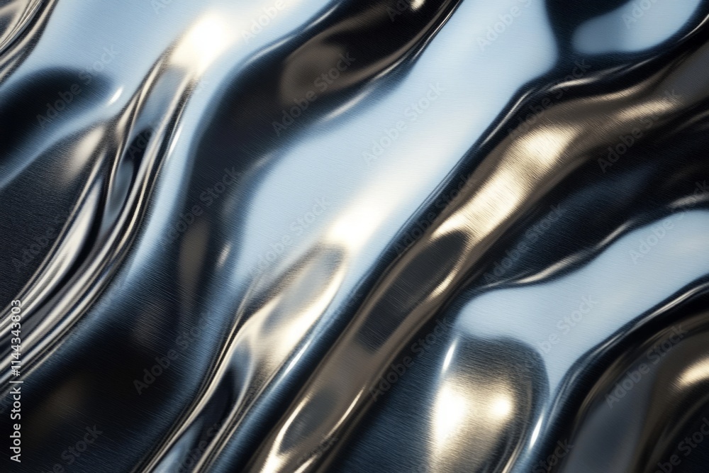 Poster metallic surface with brushed texture reflecting light, creating an abstract industrial background