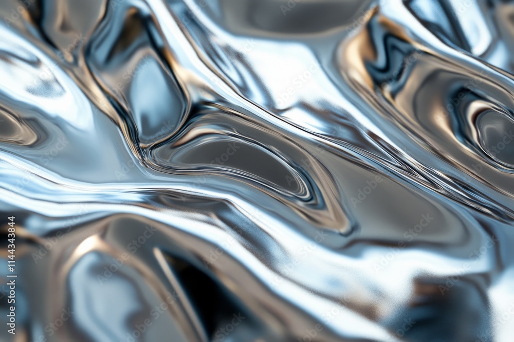 Poster metallic surface with brushed texture reflecting light, creating an abstract industrial background