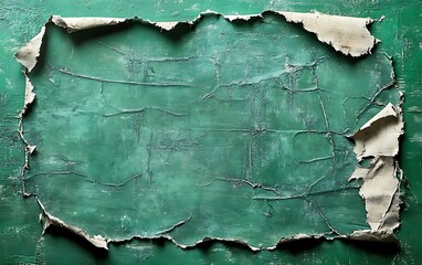 Obraz premium Teal green painted surface with peeling paint revealing a textured background.