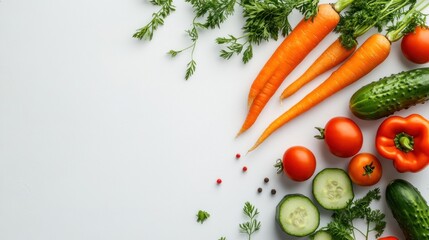 Fresh vegetables arranged on a white background