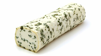 Fresh and Creamy Goat Cheese Log with Herbs and Spices on White Background for Culinary and Food Photography Needs