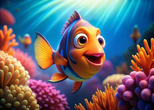 Finding Nemo Inspired Fish, Ocean Scene, Underwater Adventure, Cartoon Fish, Colorful Fish, Sea Life, Aquarium Fish, Animated Fish,  Cute Fish,  Single Fish