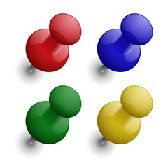 Stationery pins of different colors. Vector illustration. Sketch for creativity.