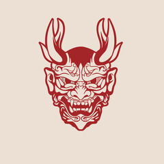 Japanese Demon Oni Mask Logo Design vector illustration