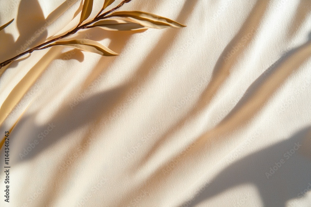 Poster elegant light and shadow play with leafy branch on soft background