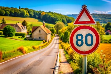 French Road Trip: 80 km/h Speed Limit Sign Photography