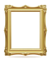 An ornate golden picture frame with a blank interior for displaying artwork or photos.