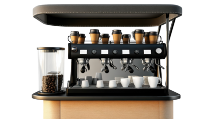 A Bright and Inviting Modern Coffee Cart Featuring an Espresso Machine - Perfect for Urban Cafes and Events.