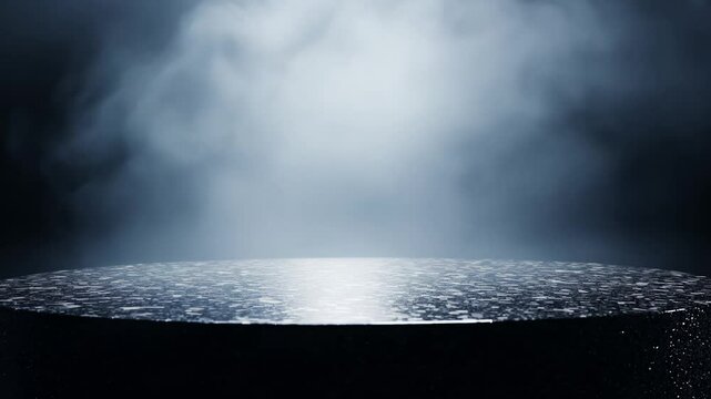 Mysterious video pulls back from a black granite surface with mist, perfect for product display