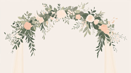 Floral wedding arch illustration with greenery and soft hues