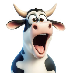 cartoon character surprised cow isolated on transparent white background, png
