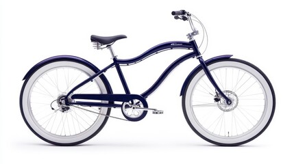 Obraz premium A sleek, stylish blue bicycle with a unique frame design, featuring wide tires and a comfortable seat, perfect for casual rides.