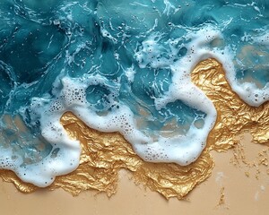 Obraz premium Captivating Coastline Crystal Clear Waves Lapping Over Golden Sandy Beach