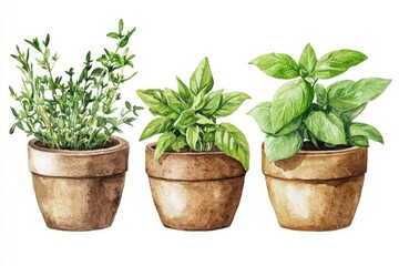 Fototapeta premium Three potted plants in a row.