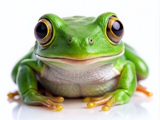 Obraz premium Green Tree Frog Portrait Photography - Isolated Amphibian Closeup