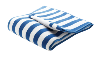 A Neatly Folded Blue and White Striped Beach Towel Perfect for Relaxing on Hot Summer Days and Beach Getaways for an Invigorating Experience.