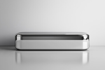 Sleek metallic silver podium with polished surfaces reflecting soft light. Generative AI
