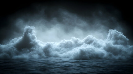 Fototapeta premium Dark, moody cloudscape over a calm sea at night.