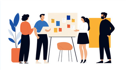 Agile Team Daily Standup Illustration, Flat Design Illustration