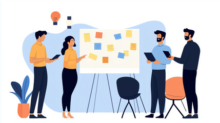 Agile Team Daily Standup Illustration, Flat Design Illustration