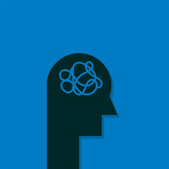 Silhouette of a human head with tangled lines inside, representing mental confusion or cognitive complexity.
