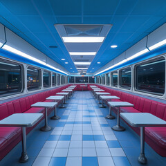 Fototapeta premium Midnight Diner Setting with Rows of Booths Ready for Late-Night Meals