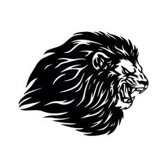 lion head vector silhouette. Side profile of a roaring lion in brown tones.
