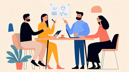 Team Discussing New Product Ideas, Flat Design Illustration