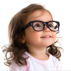 Fototapeta premium A Child Wearing Glasses on a White Background | Vision Health, Pediatric Eye Care, Child Health