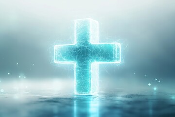 Fototapeta premium Glowing medical cross symbolizing health and wellness in a serene environment