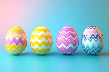 Fototapeta premium Abstract Easter eggs with bold zigzag and chevron patterns on a gradient background