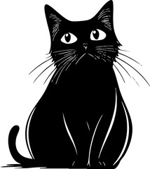 A charming black cat illustration featuring large expressive eyes and a playful pose, perfect for pet lovers and graphic design.